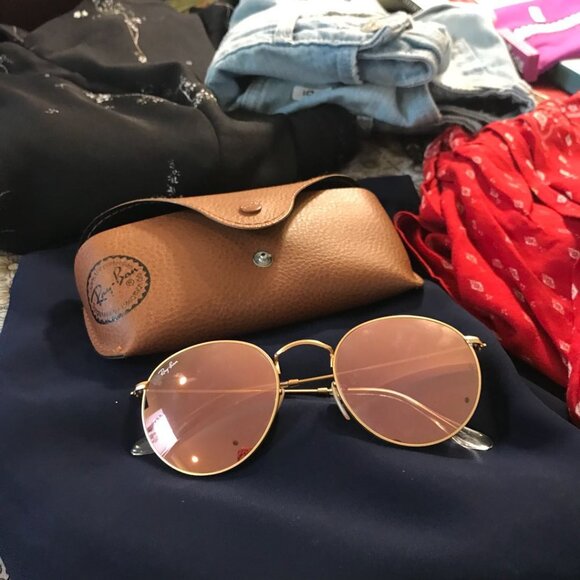 Ray Ban Round Metal Pink Flash Lenses RB3447 Gold Frame - Picture 2 of 2